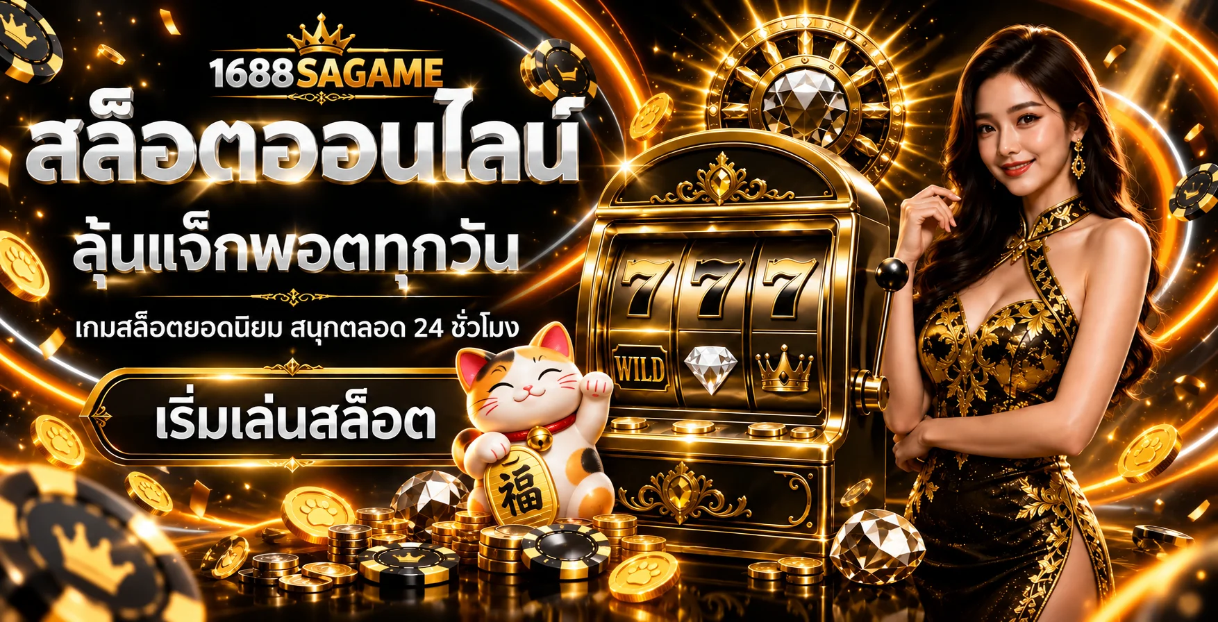 ภาพรวมสล็อตและคาสิโน 1688SAGAME พร้อม Lucky Neko